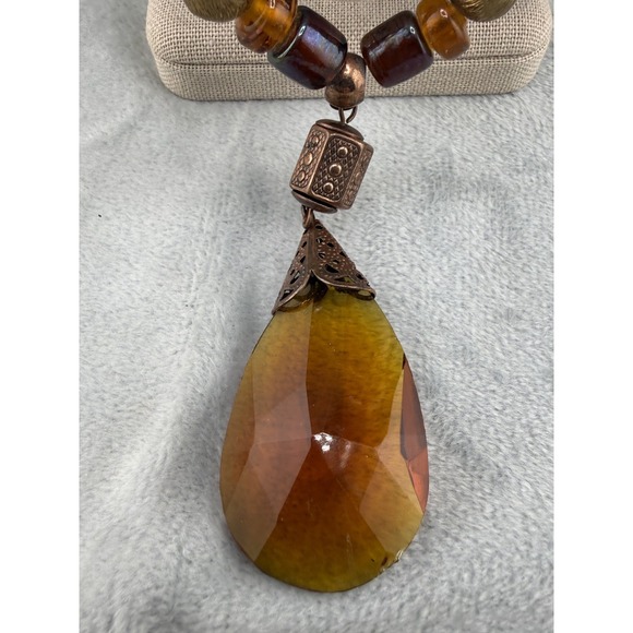 Vintage Glass Beaded Necklace Gold Tone 24" - Picture 2 of 10